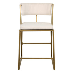 25" Beige And Antiqued Brass Steel Low Back Counter Height Bar Chair