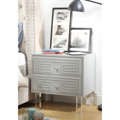 24" Clear and Light Gray End Table with Two Drawers