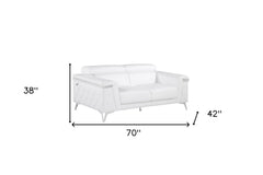 70" White And Silver Metallic Leather Loveseat