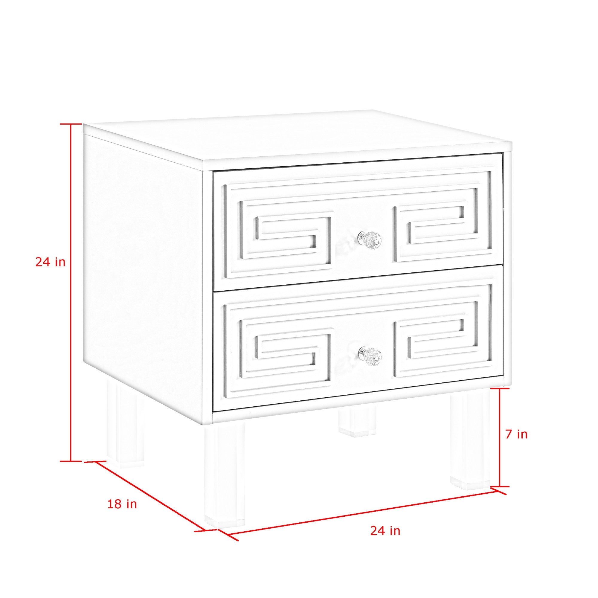 24" Clear and Light Gray End Table with Two Drawers