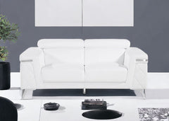 70" White And Silver Metallic Leather Loveseat