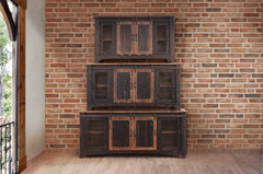 70" Black Solid Wood Cabinet Enclosed Storage Distressed TV Stand