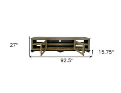 93" Brown Solid Wood Cabinet Enclosed Storage Distressed TV Stand