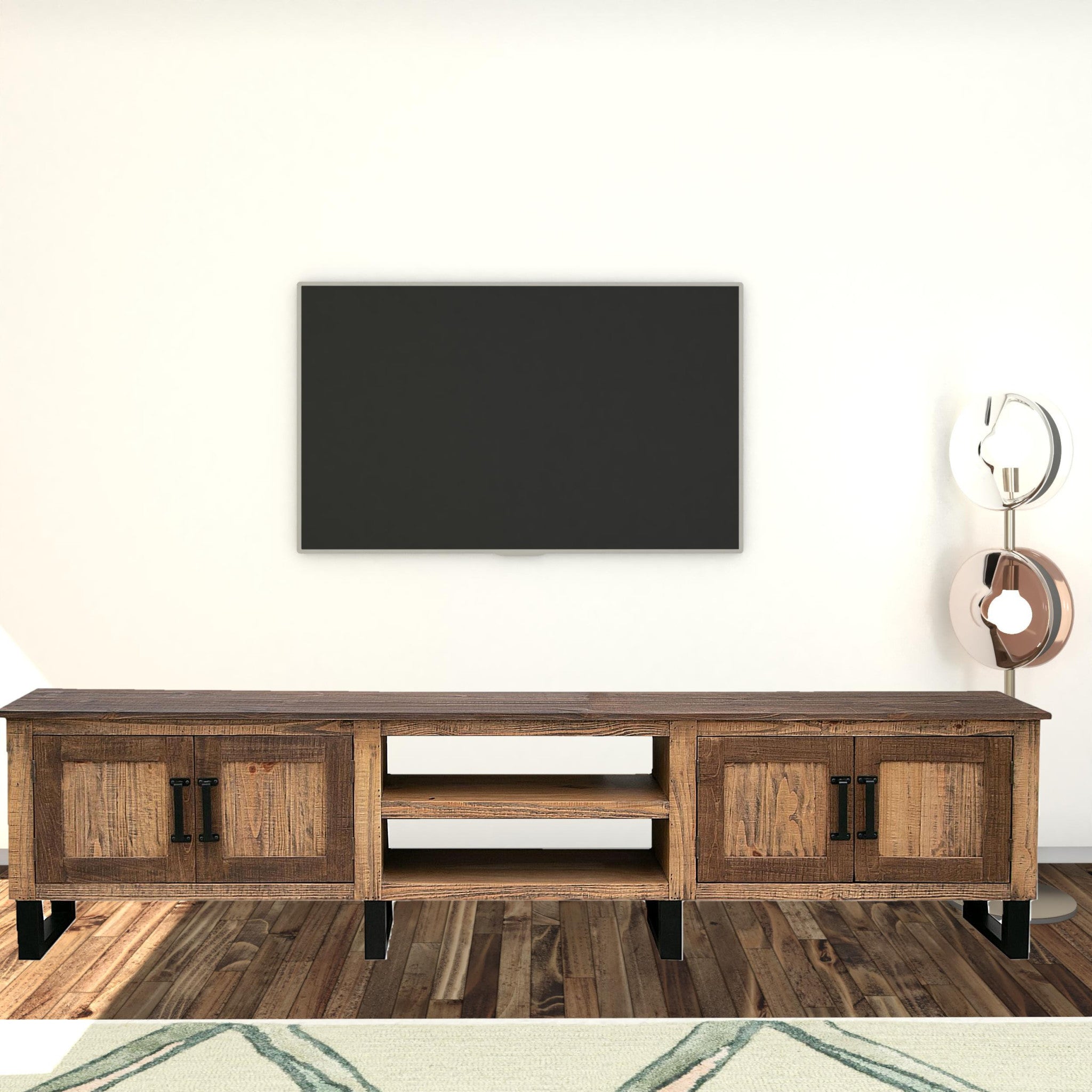 93" Brown Solid Wood Cabinet Enclosed Storage Distressed TV Stand