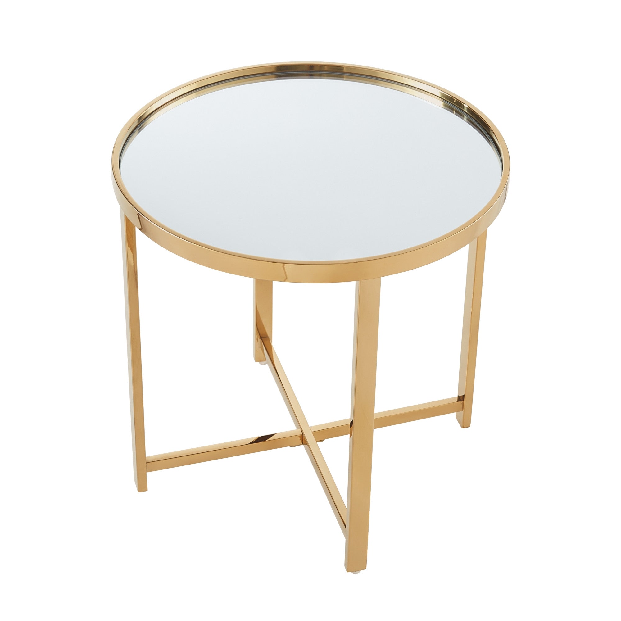 22" Gold Glass Round Mirrored End Table