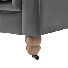 34" Dark Gray And Brown Velvet Tufted Chesterfield Chair