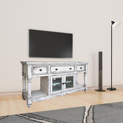 70" White Solid Wood Open shelving Distressed TV Stand