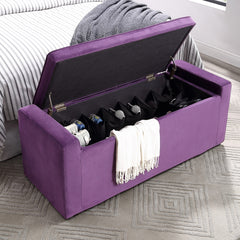 47" Purple and Black Upholstered Velvet Bench with Flip top, Shoe Storage