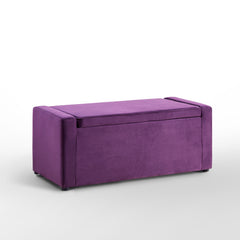 47" Purple and Black Upholstered Velvet Bench with Flip top, Shoe Storage