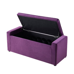 47" Purple and Black Upholstered Velvet Bench with Flip top, Shoe Storage