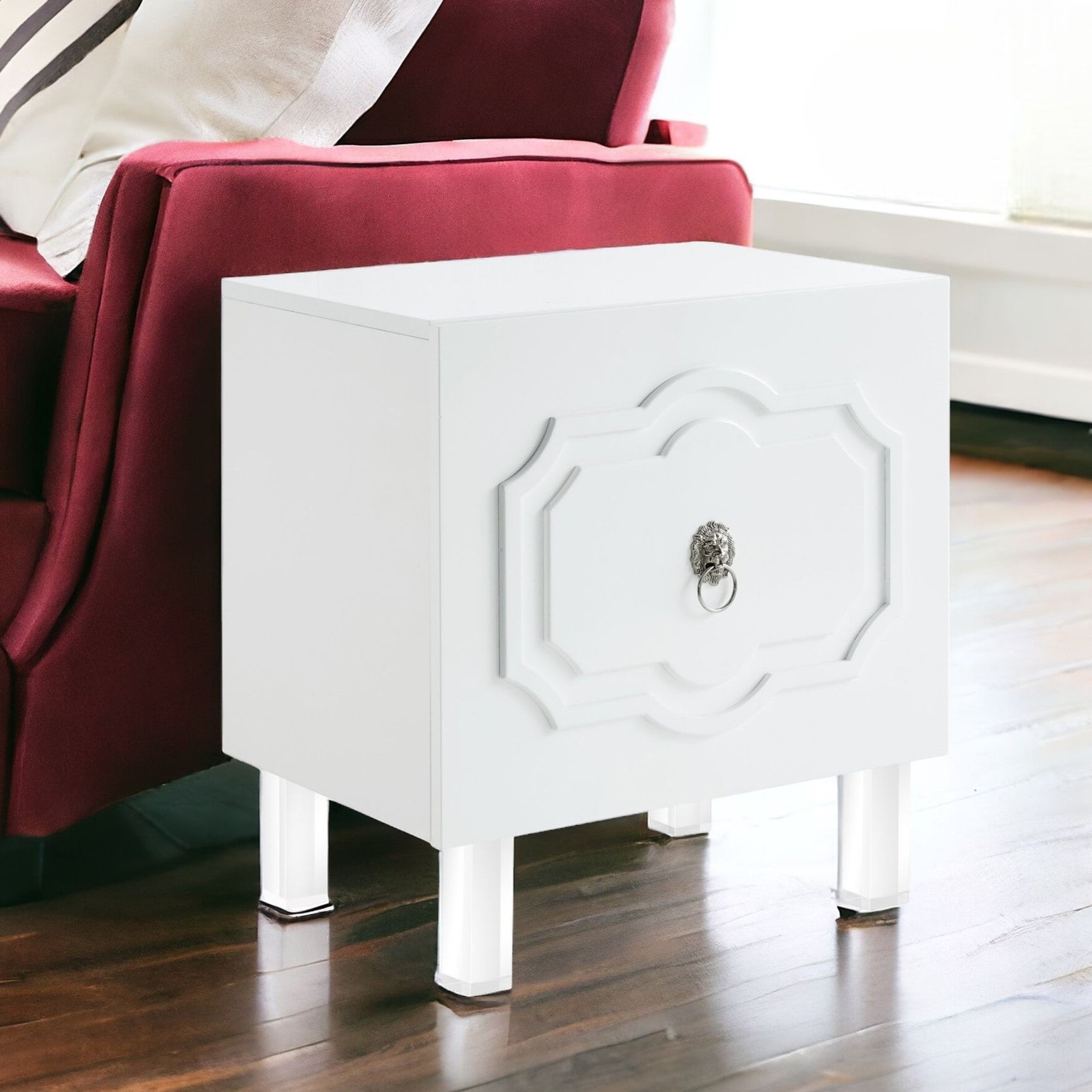 24" Clear and White End Table with Two Shelves