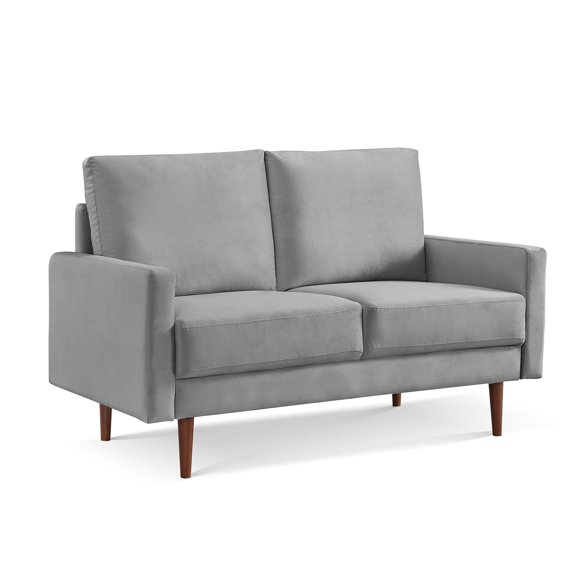 57" Gray And Dark Brown Velvet Loveseat