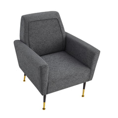 32" Dark Gray And Gold Linen Arm Chair