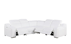 White Italian Leather Power Reclining Curved Five Piece Corner Sectional