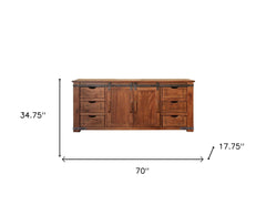 70" Brown Solid Wood Enclosed Storage Distressed TV Stand