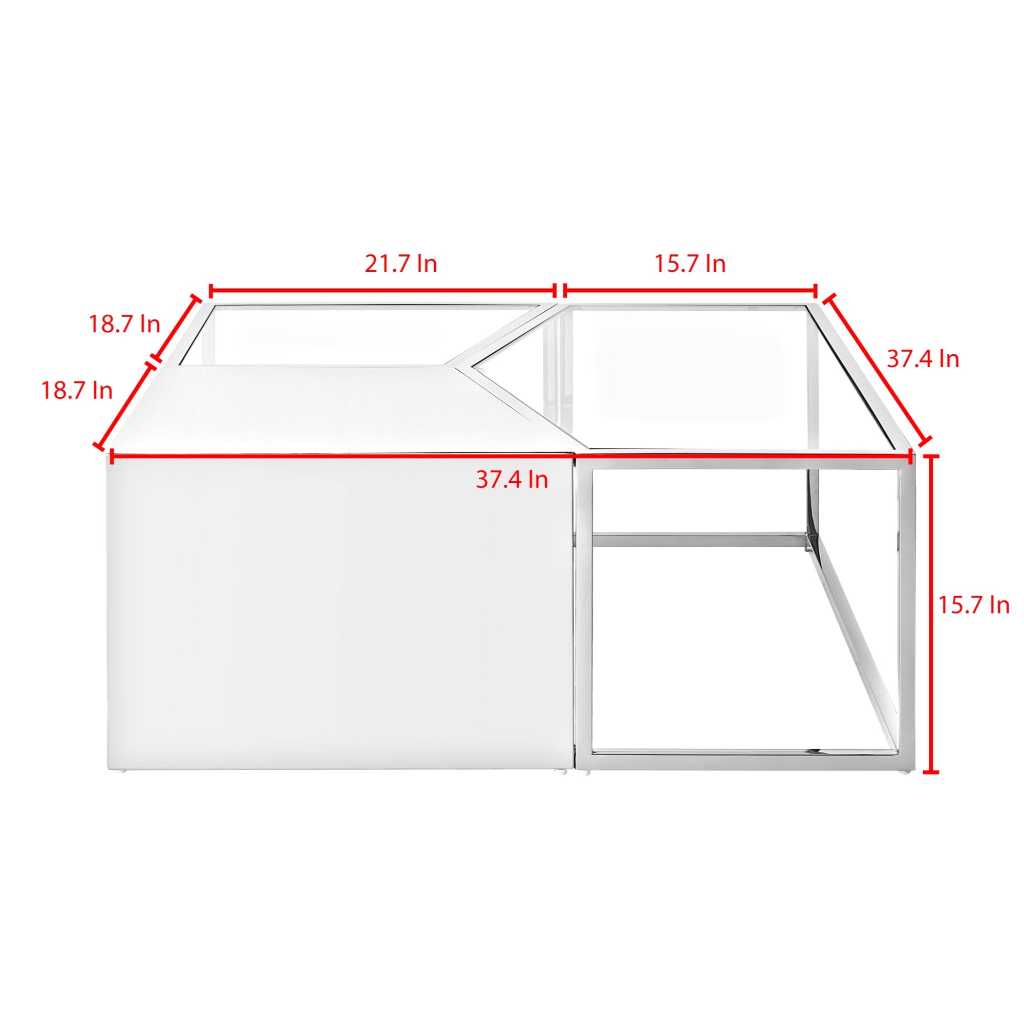 Set of Three 37" Clear And Silver Glass And Stainless Steel Mirrored Bunching Coffee Tables