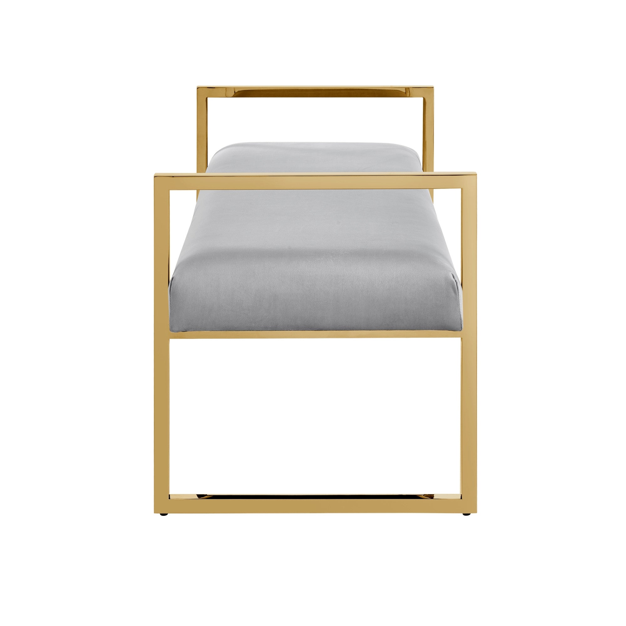 48" Gray and Gold Upholstered Velvet Bench