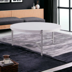 37" White And Silver Stainless Steel Round Coffee Table