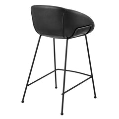 Set of Two 26" Black Faux Leather And Steel Low Back Counter Height Bar Chairs