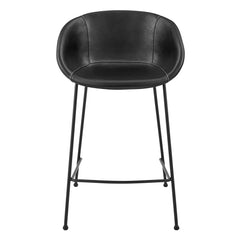 Set of Two 26" Black Faux Leather And Steel Low Back Counter Height Bar Chairs