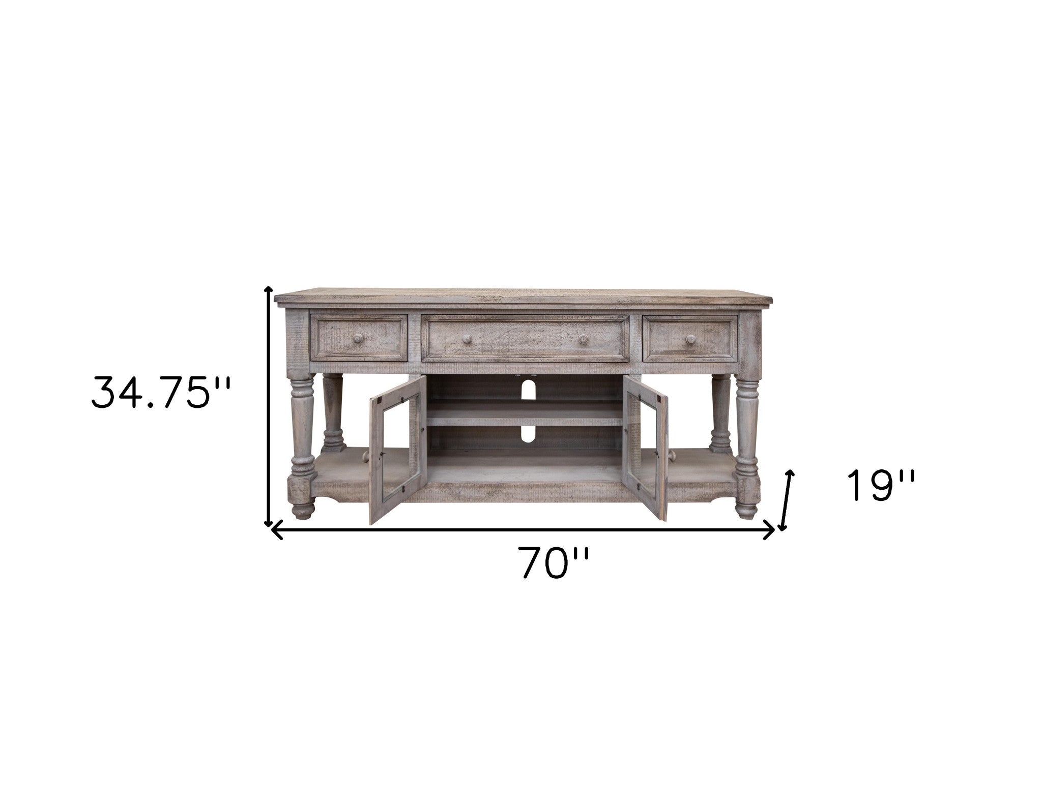 70" Desert Sand Solid Wood Open shelving Distressed TV Stand