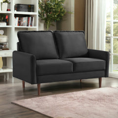 57" Black And Dark Brown Velvet Loveseat