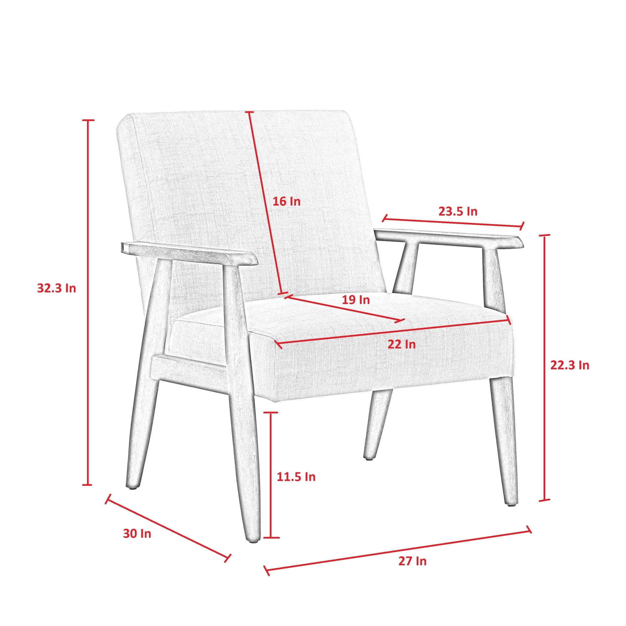 30" Gray And Black Linen Arm Chair