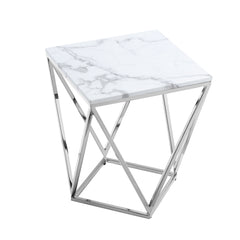 22" Silver Metallic and White Stone End Table