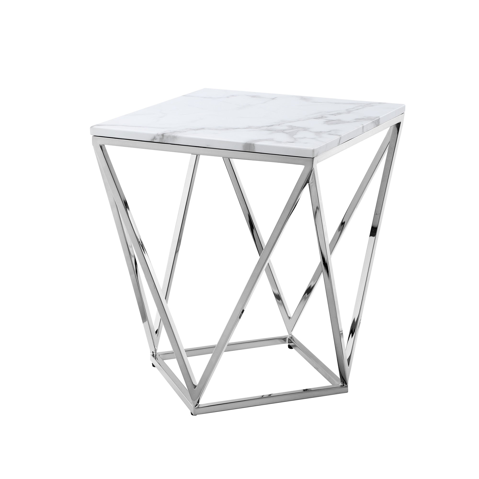 22" Silver Metallic and White Stone End Table