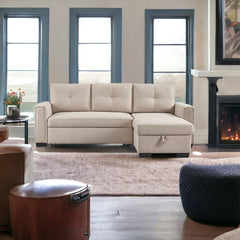 92" Beige Polyester Blend and Black Convertible Futon Sleeper Sofa