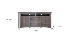 70" Gray Solid Wood Cabinet Enclosed Storage Distressed TV Stand