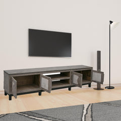 93" Gray Solid Wood Cabinet Enclosed Storage Distressed TV Stand