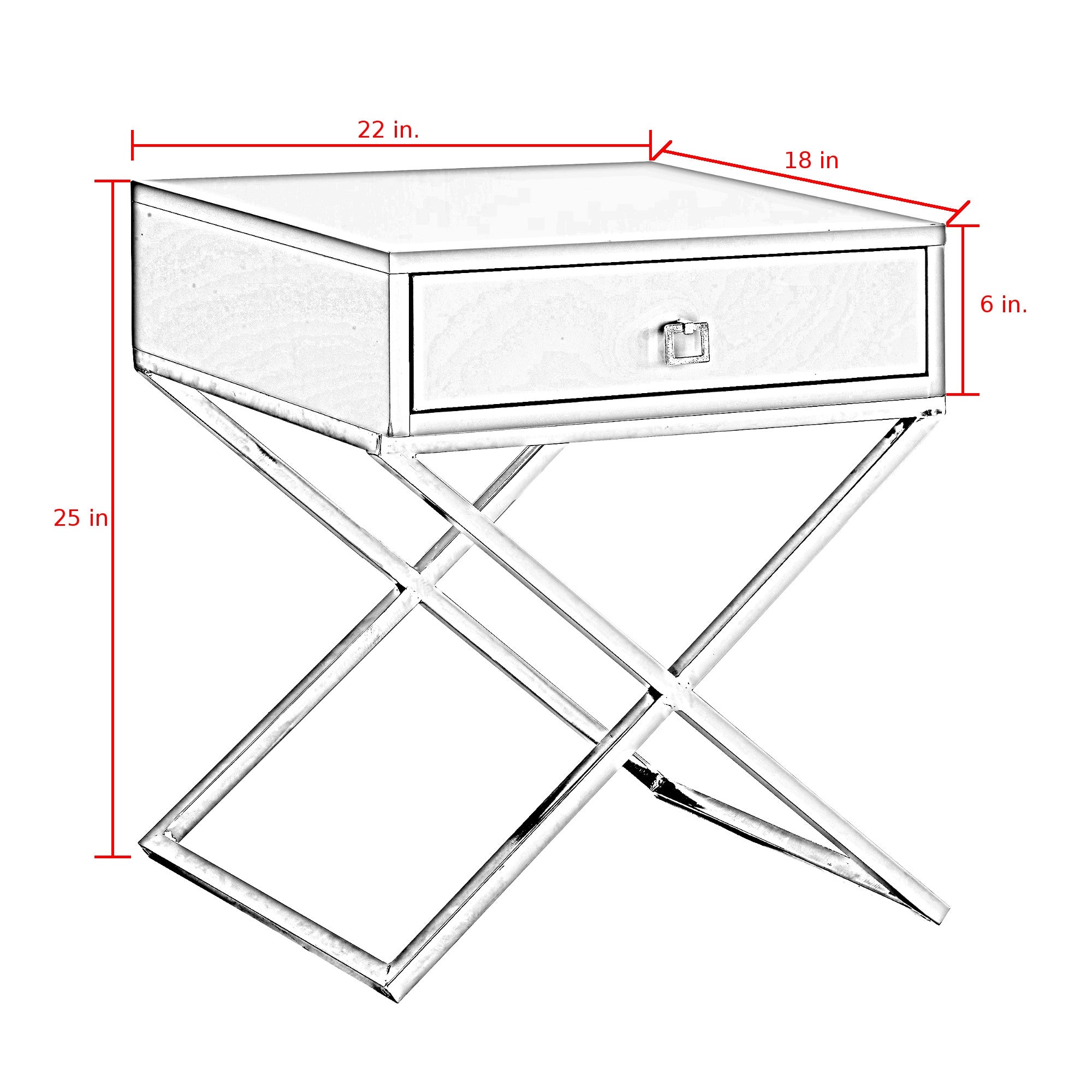 25" Silver and White End Table with Drawer