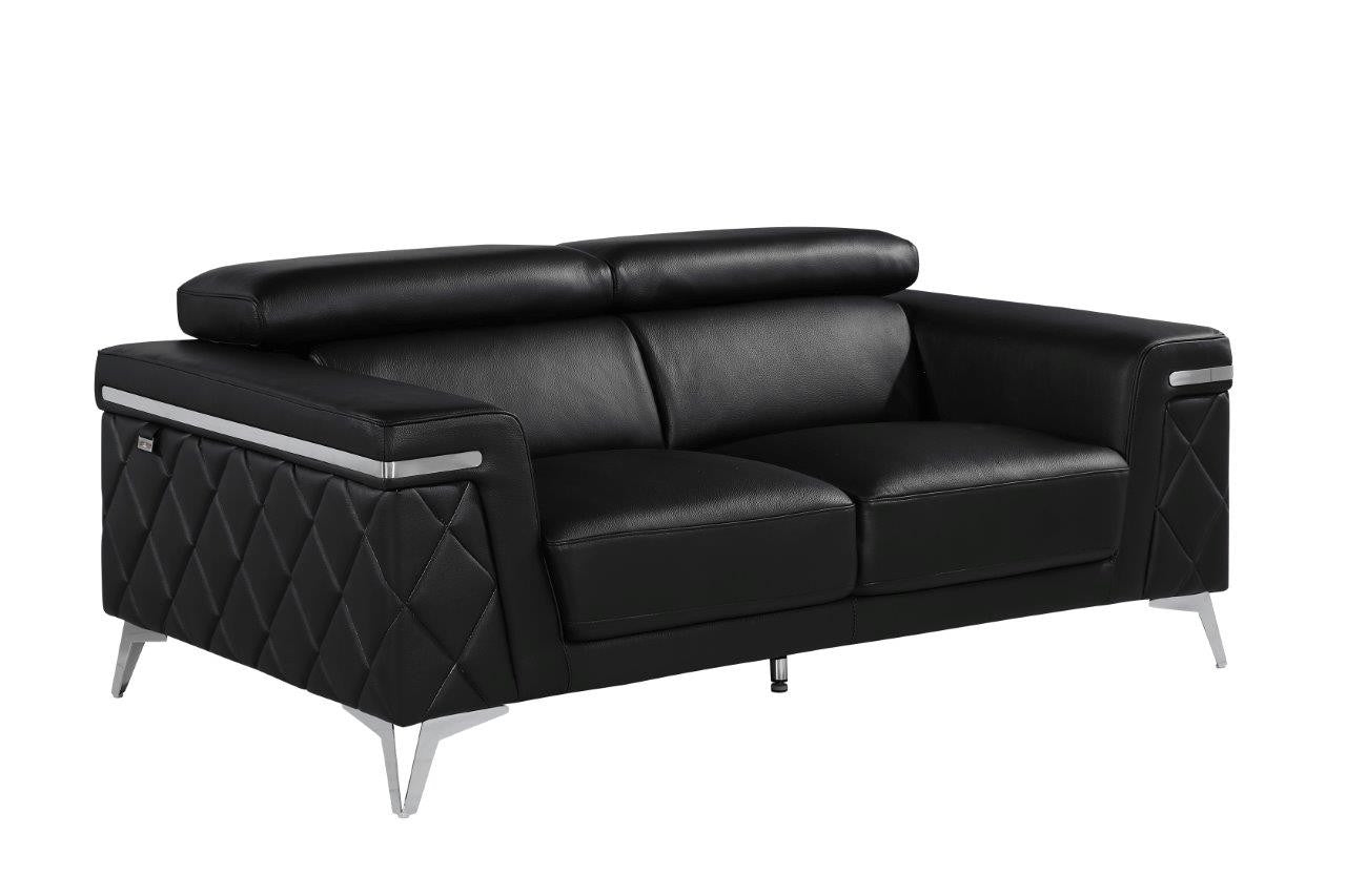 70" Black And Silver Metallic Leather Loveseat