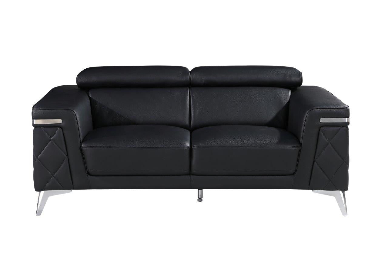 70" Black And Silver Metallic Leather Loveseat