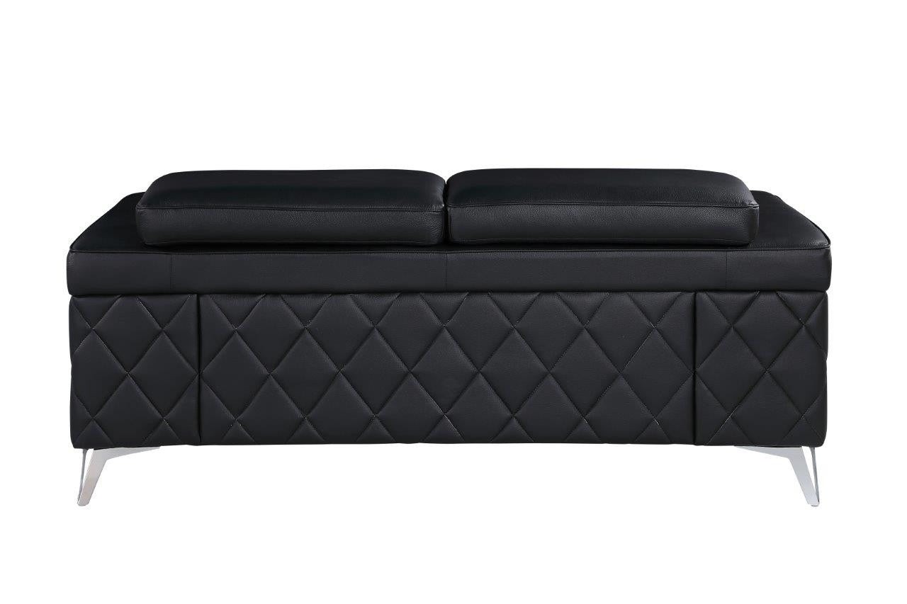 70" Black And Silver Metallic Leather Loveseat