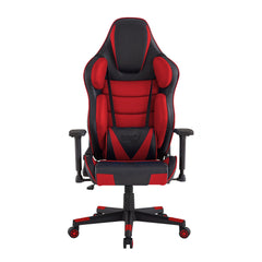 28" Red And Black Faux Leather Swivel Arm Chair