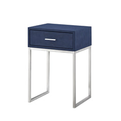 24" Silver Metallic and Navy Blue End Table with Drawer