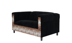 72" Black Velvet Leopard Loveseat