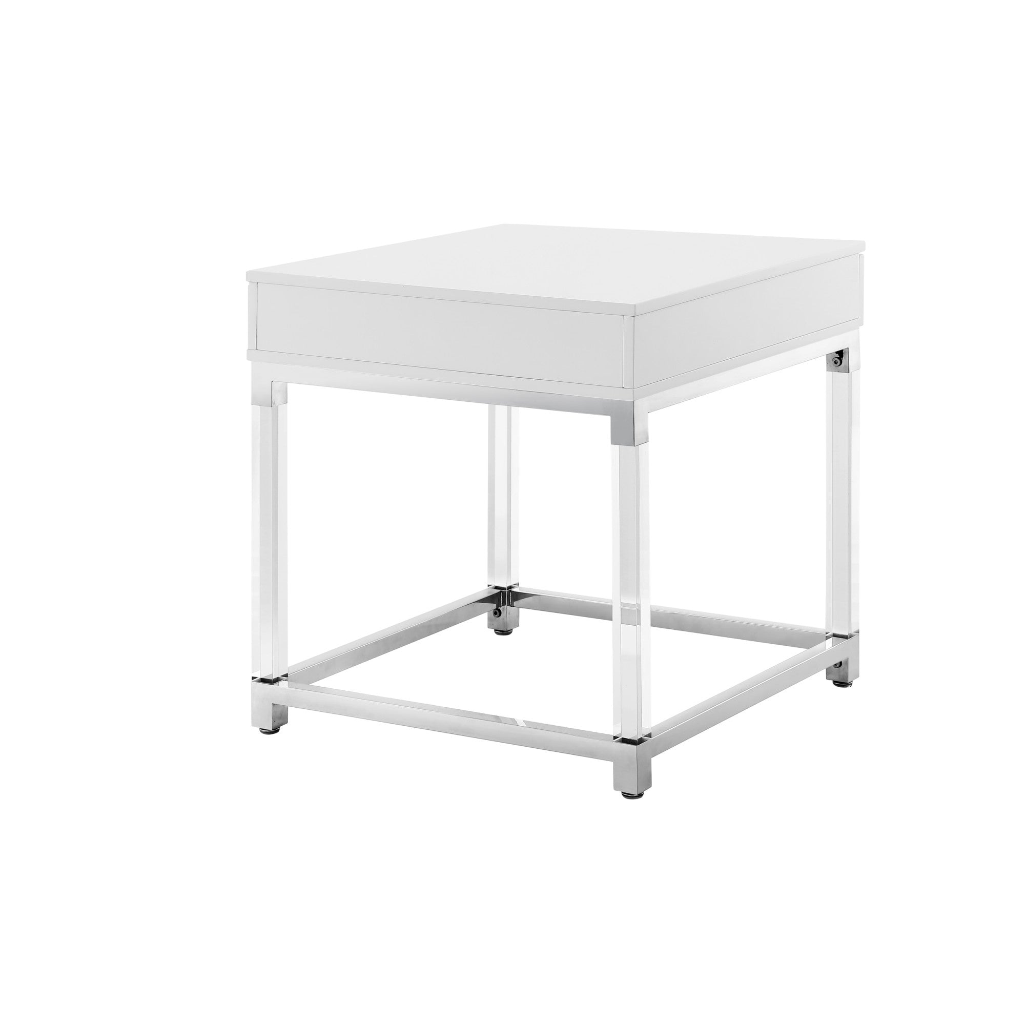 24" Silver Metallic and White End Table with Drawer