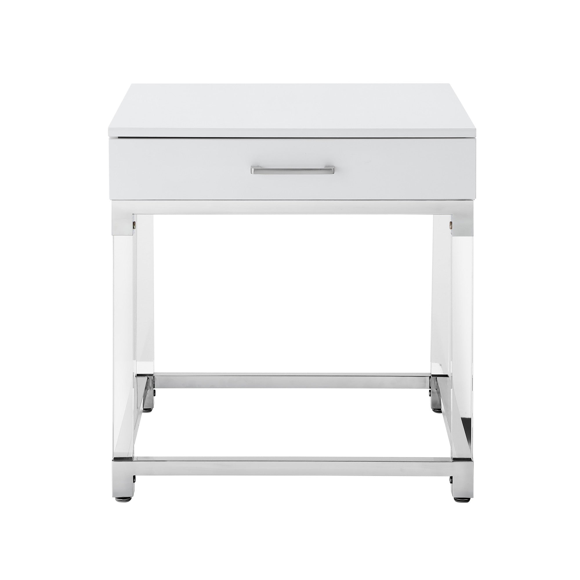 24" Silver Metallic and White End Table with Drawer