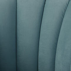 31" Teal Blue And Gold Velvet Tufted Barrel Chair