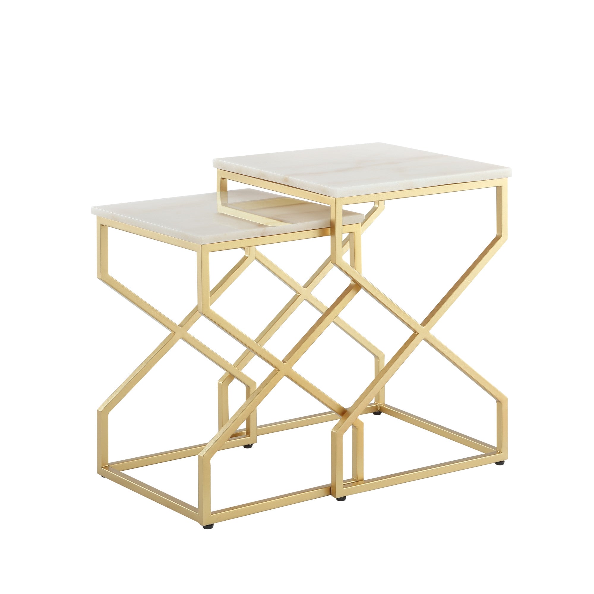 Set of Two 22" Gold and White Marble Nested Tables