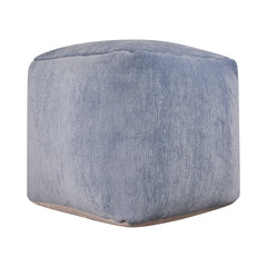 18" Blue Chenille Cube Pouf Ottoman