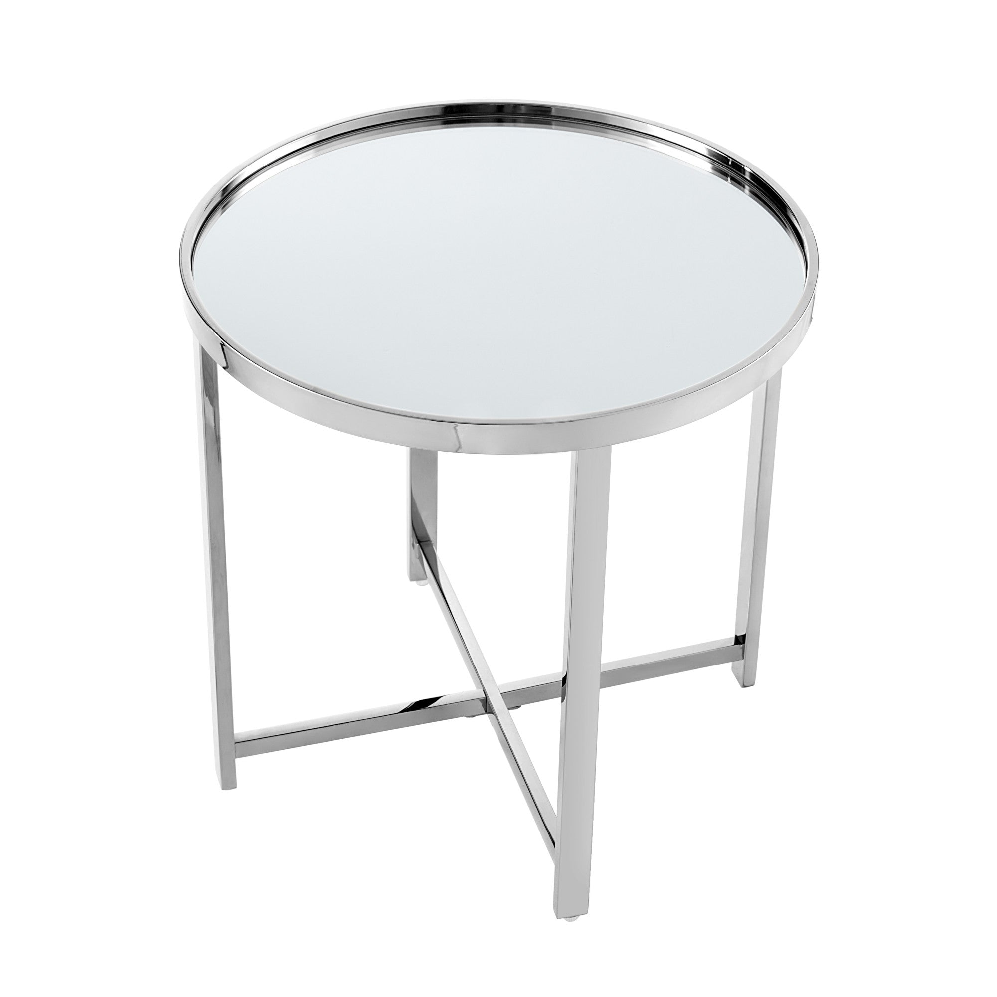 22" Silver Glass Round Mirrored End Table