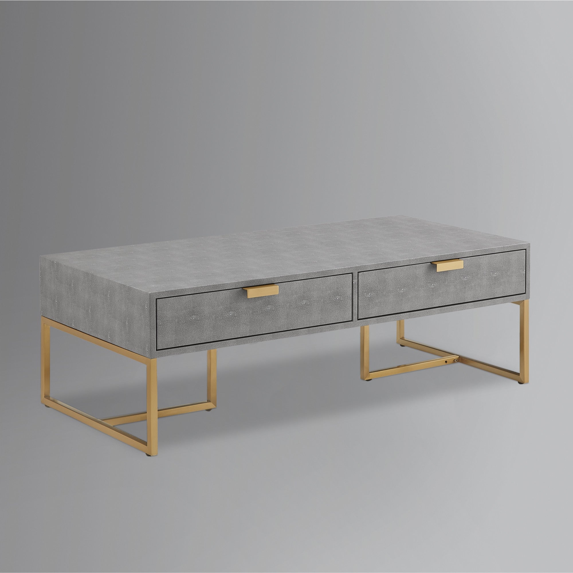 46" Gray And Gold Stainless Steel Coffee Table With Two Drawers