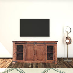 70" Brown Solid Wood Cabinet Enclosed Storage Distressed TV Stand