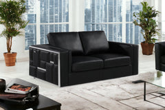 73" Black And Silver Metallic Leather Loveseat