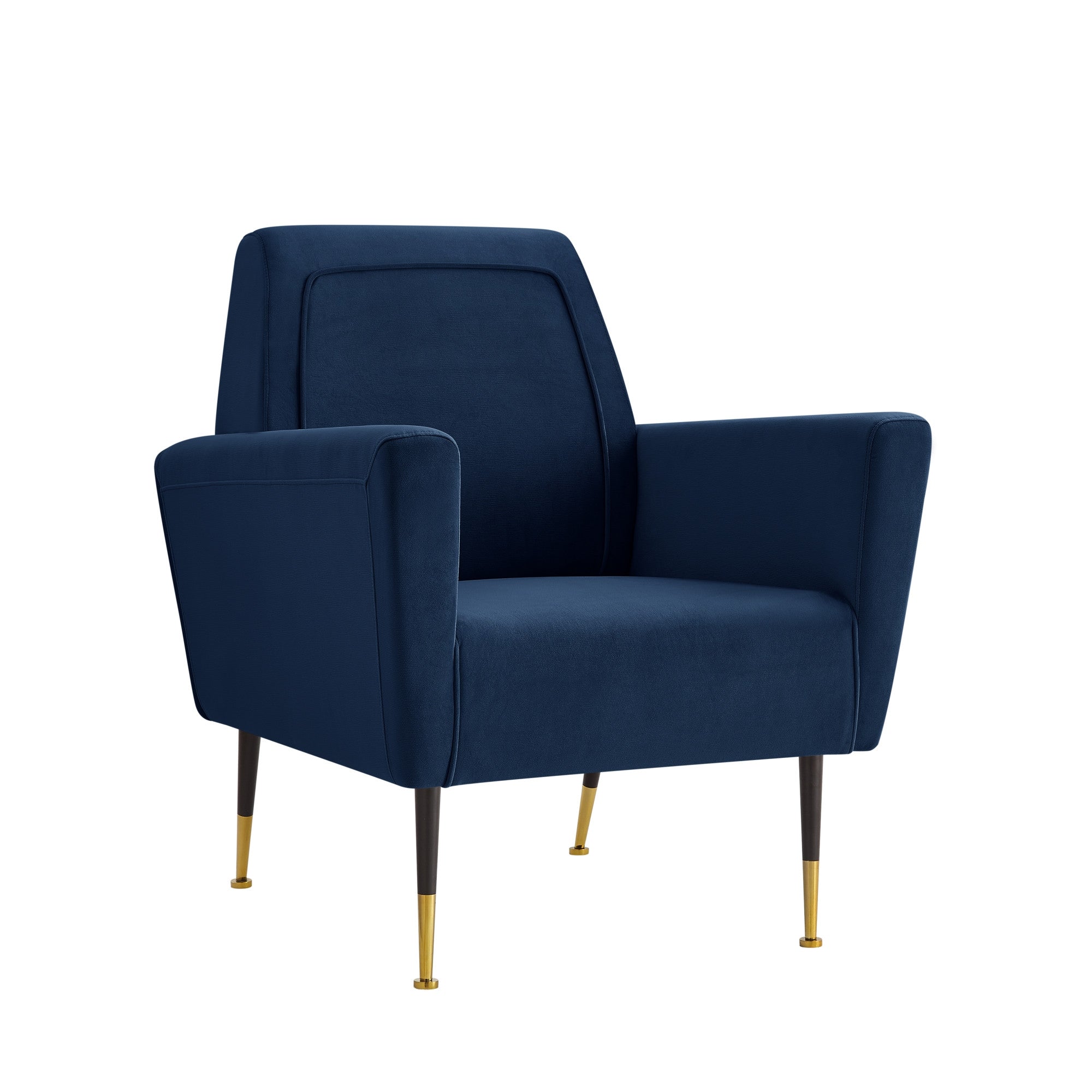 32" Navy Blue And Gold Velvet Arm Chair