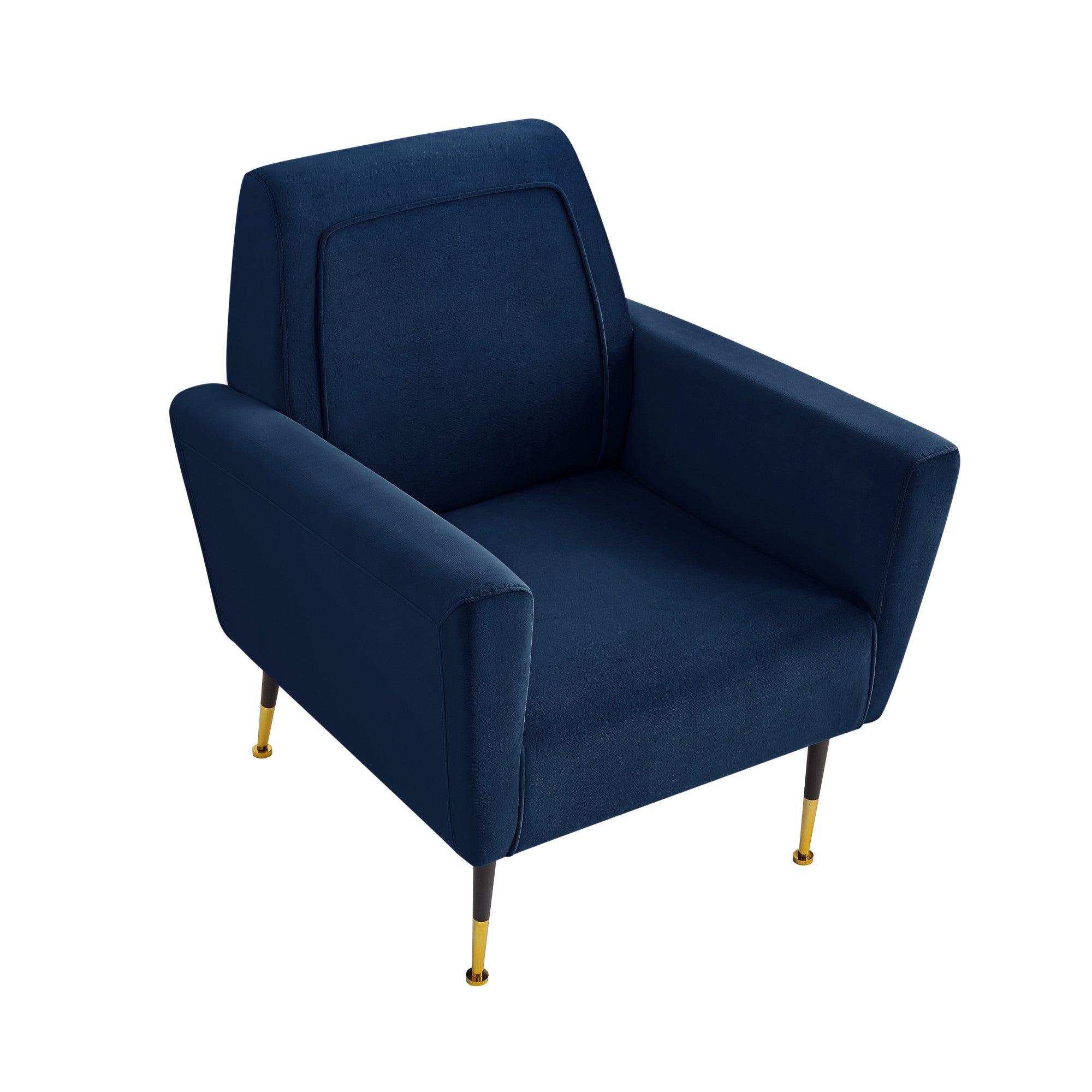 32" Navy Blue And Gold Velvet Arm Chair